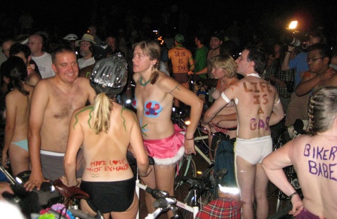  called Slogans Painted on Partially Naked People on Bikes Night, 