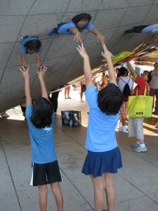 cloud gate touching reflections