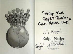 The author's signed copy of Nader's new book