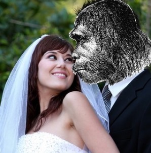 Compilation by Erich Vieth (creative commons neanderthal and dreamstime.com bride by Fouroaks